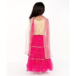 Babyhug Singlet Sleeves Woven Sequinned Lehenga & Choli Set With Dupatta - Fuchsia Pink