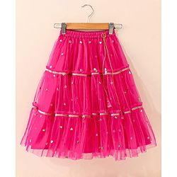 Babyhug Singlet Sleeves Woven Sequinned Lehenga & Choli Set With Dupatta - Fuchsia Pink