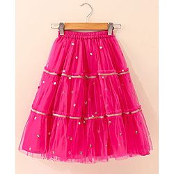 Babyhug Singlet Sleeves Woven Sequinned Lehenga & Choli Set With Dupatta - Fuchsia Pink