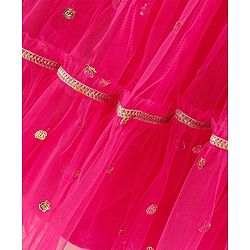 Babyhug Singlet Sleeves Woven Sequinned Lehenga & Choli Set With Dupatta - Fuchsia Pink