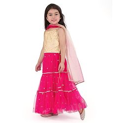 Babyhug Singlet Sleeves Woven Sequinned Lehenga & Choli Set With Dupatta - Fuchsia Pink