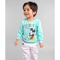 Babyhug Full Sleeves Cotton Knit MICKEY MOUSE Print Sweatshirt with Glitter detailing- Blue