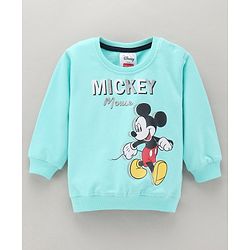 Babyhug Full Sleeves Cotton Knit MICKEY MOUSE Print Sweatshirt with Glitter detailing- Blue