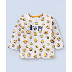 Babyhug Full Sleeves Cotton Jersey Knit Tee Smiley Print- Grey