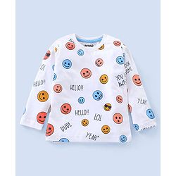 Babyhug Full Sleeves Cotton T-Shirt Smiley Face Print- White