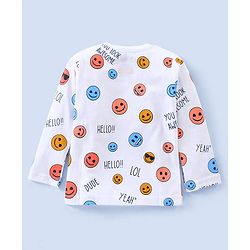 Babyhug Full Sleeves Cotton T-Shirt Smiley Face Print- White