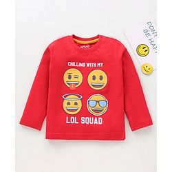 Babyhug Cotton Knit Full Sleeves T-Shirt Text & Emoji Print - Red
