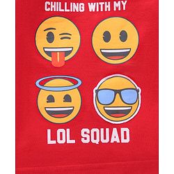 Babyhug Cotton Knit Full Sleeves T-Shirt Text & Emoji Print - Red