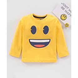 Babyhug Cotton Full Sleeves T-Shirt Smiley Print - Yellow