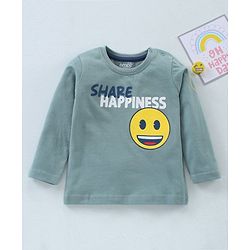 Babyhug Cotton Knit Full Sleeves T-Shirt Smiley Printed - Grey