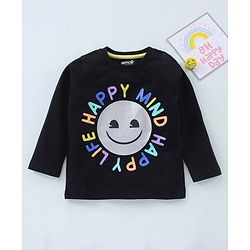 Babyhug Cotton Knit Full Sleeves T-Shirt Text & Smiley Print - Black