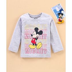 Babyhug Full Sleeves T-Shirt Mickey Mouse Print - White Melange