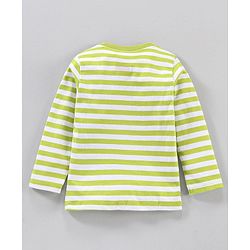 Babyhug Full Sleeves Striped T-Shirt Mickey Mouse & Donald Duck Print - Green