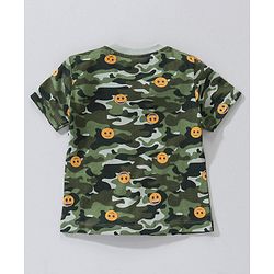 Babyhug Cotton Knit Half Sleeves T-Shirt Camouflage with Emoji Print - Green