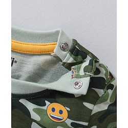Babyhug Cotton Knit Half Sleeves T-Shirt Camouflage with Emoji Print - Green