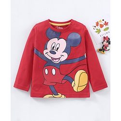 Babyhug Cotton Knit Full Sleeves T-Shirt Mickey Mouse Printed - Red