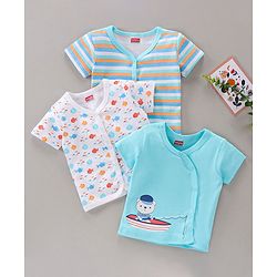 Babyhug 100% Cotton Half Sleeves Printed Vests Pack of 3 - White Blue