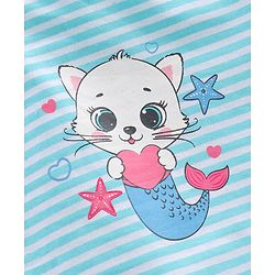 Babyhug Cotton Knit Cap Sleeves Onesie Striped & Cat Print - Blue