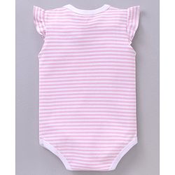 Babyhug 100% Cotton Half Sleeves Printed and Striped Onesie - Pink