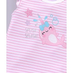Babyhug 100% Cotton Half Sleeves Printed and Striped Onesie - Pink