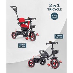 Babyhug Stalwart Plug & Play Tricycle With Parental Handle & Seat Cover - Red Black