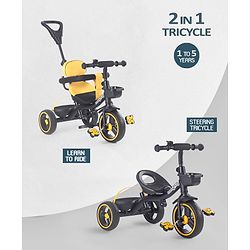 Babyhug Stalwart Plug & Play Tricycle With Parental Handle & Seat Cover - Yellow Black
