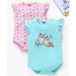 Babyhug 100% Cotton Half Sleeves Printed Onesies Pack of 2 - Multicolour