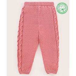 Babyhug 100% Organic Cotton Fleece Knit Full Length Thermal Bottom Solid - Pink
