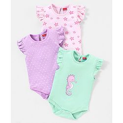 Babyhug 100% Cotton Onesies Multi Pattern Pack of 3 - Mulicolour