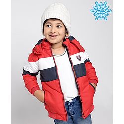 Babyhug Full Sleeves Color Block Hooded Jacket - Red Off White