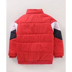 Babyhug Full Sleeves Color Block Hooded Jacket - Red Off White