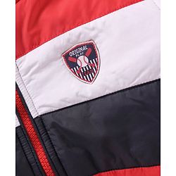 Babyhug Full Sleeves Color Block Hooded Jacket - Red Off White