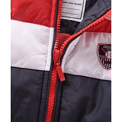 Babyhug Full Sleeves Color Block Hooded Jacket - Red Off White