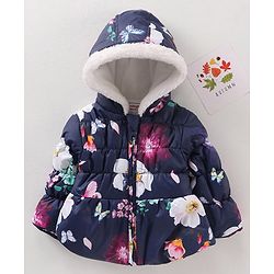 Babyhug Full Sleeves Hooded Jacket Floral Print - Blue