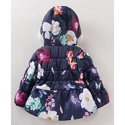 Babyhug Full Sleeves Hooded Jacket Floral Print - Blue