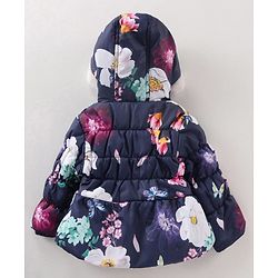 Babyhug Full Sleeves Hooded Jacket Floral Print - Blue