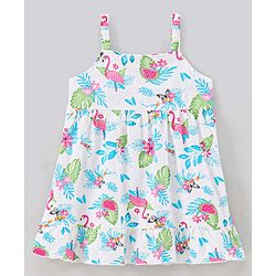 Babyhug 100% Cotton Sleeveless Frock With Jacket Leaf Print - White