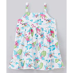 Babyhug 100% Cotton Sleeveless Frock With Jacket Leaf Print - White