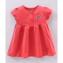Babyhug 100% Cotton Half Sleeves Frocks Butterfly Print Pack Of 2 - Navy Blue Red