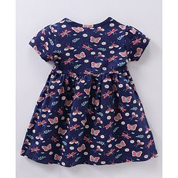 Babyhug 100% Cotton Half Sleeves Frocks Butterfly Print Pack Of 2 - Navy Blue Red