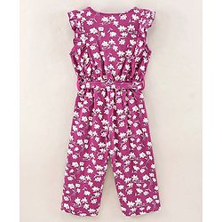 Babyhug 100% Cotton Sleeveless Jumpsuit Floral Print - Purple