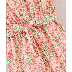 Babyhug 100% Cotton Half Sleeves Jumpsuit Floral Print - Peach