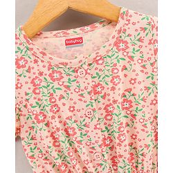 Babyhug 100% Cotton Half Sleeves Jumpsuit Floral Print - Peach