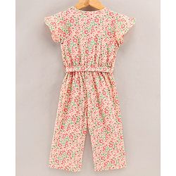Babyhug 100% Cotton Half Sleeves Jumpsuit Floral Print - Peach