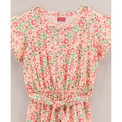 Babyhug 100% Cotton Half Sleeves Jumpsuit Floral Print - Peach