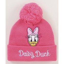 Babyhug Woollen Cap & Gloves Set With Pom Pom Detailing & Daisy Duck Print Pink - Diameter 10.5 cm
