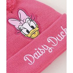 Babyhug Woollen Cap & Gloves Set With Pom Pom Detailing & Daisy Duck Print Pink - Diameter 10.5 cm
