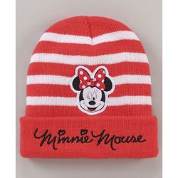 Babyhug Woollen Cap & Gloves Set Minnie Mouse Print Red White - Diameter 10.5 cm