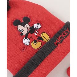 Babyhug Woollen Cap & Gloves Set With Pom Pom Detailing & Mickey Mouse Print Red - Diameter 10.5 cm