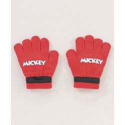 Babyhug Woollen Cap & Gloves Set With Pom Pom Detailing & Mickey Mouse Print Red - Diameter 10.5 cm